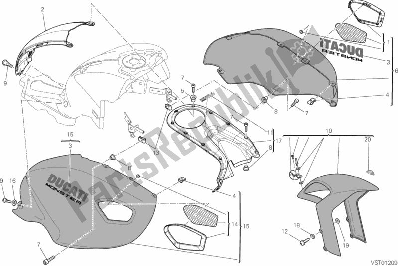 Toutes les pièces pour le Carénage du Ducati Monster 796 ABS 2014